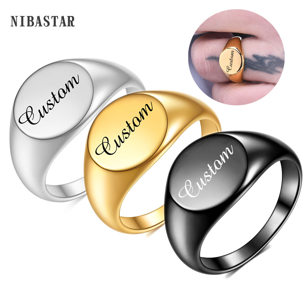 Wedding Zone - Signet rond personnalisé en acier inoxydable,