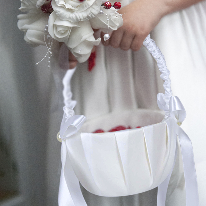 Panier de fleurs blanc en soie - Flower Girl Basket avis et prix
