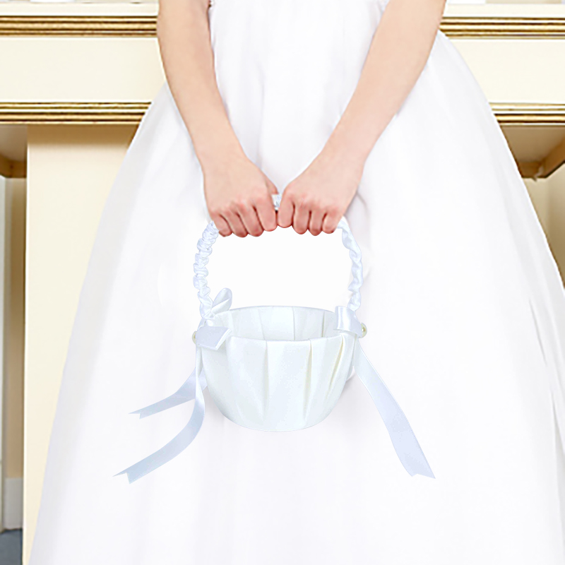 Panier de fleurs blanc en soie - Flower Girl Basket avis et prix